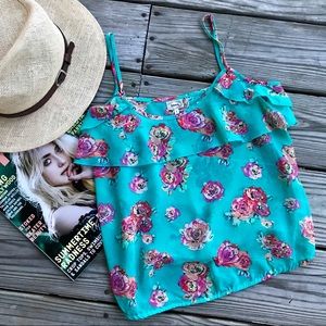 Teal Floral Print Tank